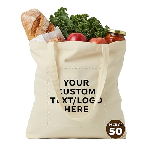 DISCOUNT PROMOS Custom Natural Cotton Fiber Tote Bags (Set of