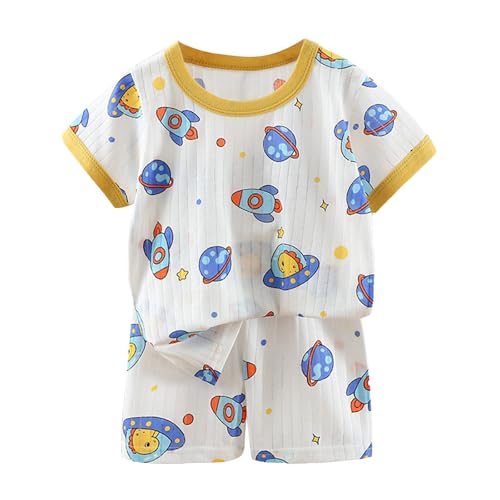 Toddler Boys Girls Soft Cotton 𝐏a𝐣amas Cute Cartoon Print 2-Piece 𝐒lee𝐩wear 𝐋oun𝐠ewear Baby Short Sleeve 𝐏a𝐣ama Sets