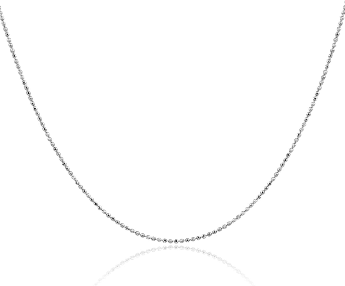IceCarats 14K Solid White Gold 1.2mm Dainty Beaded Moon Cut Ball Chain Necklace Polished