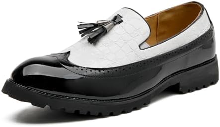 Men's Tassel Loafers Leather Wingtip Brogue Dress Shoes Casual Slip-On Business Work Office Shoes