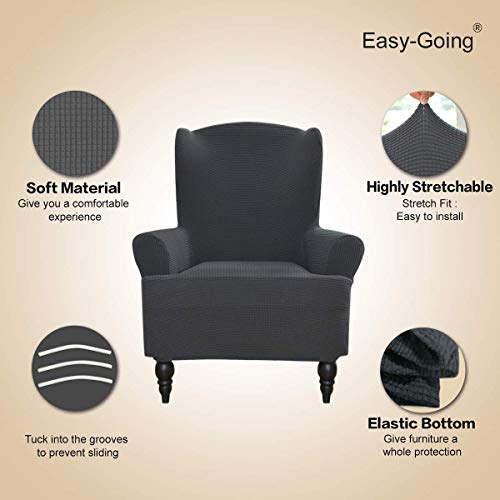 Image of Easy-Going Stretch Wingback Chair Sofa Slipcover Dark Gray