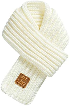 Kids Winter Knitted Scarves Wraps Toddler Boys Thick Neck Warmer Baby Girls Warm Scarf Solid Color (J-white)