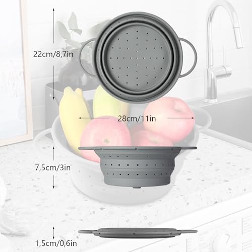 Scolapasta Pieghevoli, Scolino da Cucina in Silicone con Manici, Cestello Scolapasta per Scolare Pasta, Verdura, Frutta e Fagioli, Medio, Grigio - immagine 5