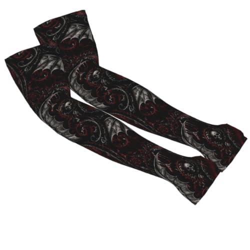 Gothic Bat Wing Paisley Skull Red Rose Gardening Arm Sleeves for Women Men