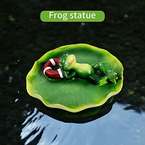 Calidaka Floating Water Lotus Leaf Frog Ornament Resin Crafts,Water Floating Lotus Leaf With Frog Ornament Figurine Statue,Frogs Miniature Figurine On Lotus Leaf,For Outdoor Garden Decor #TOP2