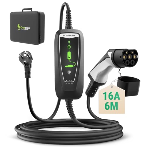 WISSENERGY Typ 2 EV Ladekabel Schuko 2-Pin, 3,68KW Einphasig [10-16A] EV Ladegerät mit 6M Ladekabel, IP66 Wasserdicht Mobile Ladestation mit Tragetasche für PHEV EV
