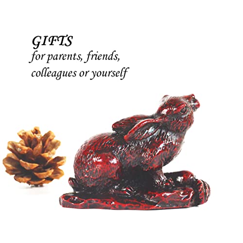 Ilewei 2023 Fengshui Chinese Zodiac Sign Rabbit Statue New Year Easter Bunny Animal Wild Figurines Products Resin Hare Statues Table Art Home Decor Gift (Rabbit, Dark Red) #TOP3