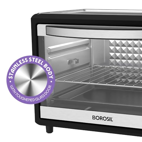 Image of Borosil Pro 40L Oven Toaster Griller | 1800W BIS Approved Made in India Convection OTG with Motorized Rotisserie | 6 Heating Modes | Adjustable Temperature Control | Steel Body | 2 Years Warranty