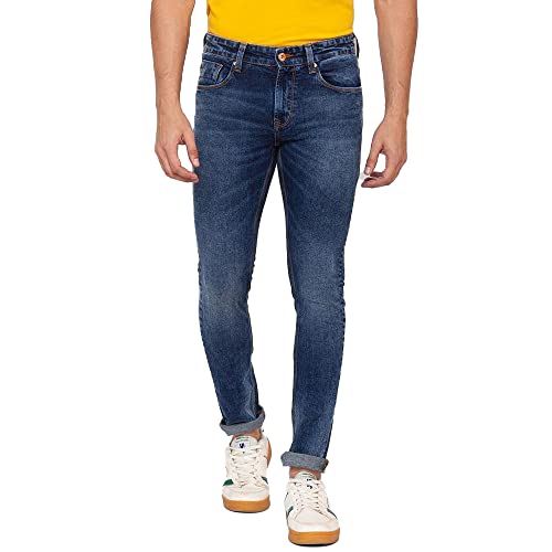 Image of Spykar Dark Wash Cotton Stretch Skinny Fit Mens Jeans (SIZE-30,Blue)