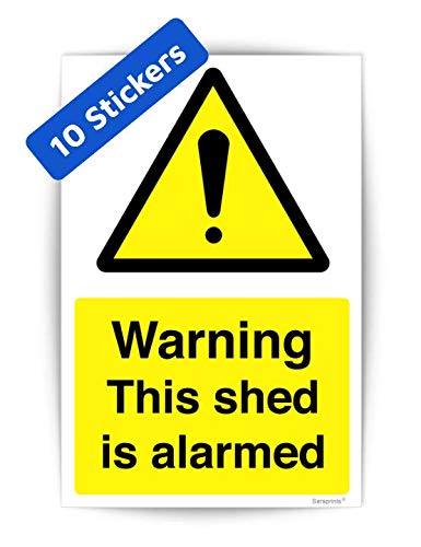 Pack of 10 Shed Sign Shed Alarmed Sticker (100 x 150 mm) Waterproof Shed Alarm Sign Self Adhesive