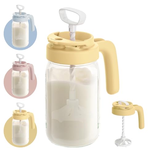 Papablic Breast Milk Pitcher, Glass Formula Mixer with Easy-Blend Handle Lid, Leakproof Breastmilk Fridge Storage Container, Wide Mouth, BPA-Free, Baby Feeding Pitcher, Blue
