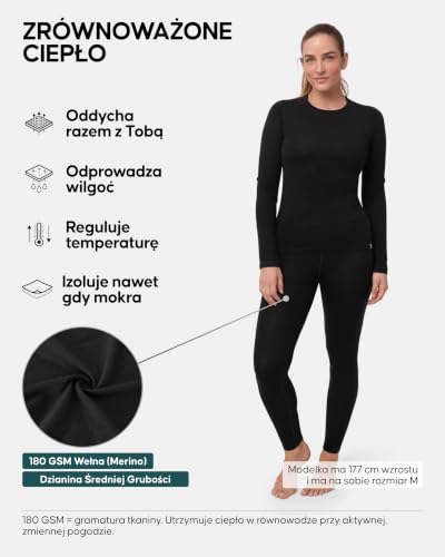 DANISH ENDURANCE Bielizna Termoaktywna Damska, Wełna Merino, Czarny, XS