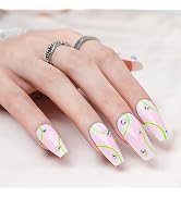 Press on Nails Coffin Medium False nails with Rhinestones Design Acrylic Fake Nails Kit Full Cove...