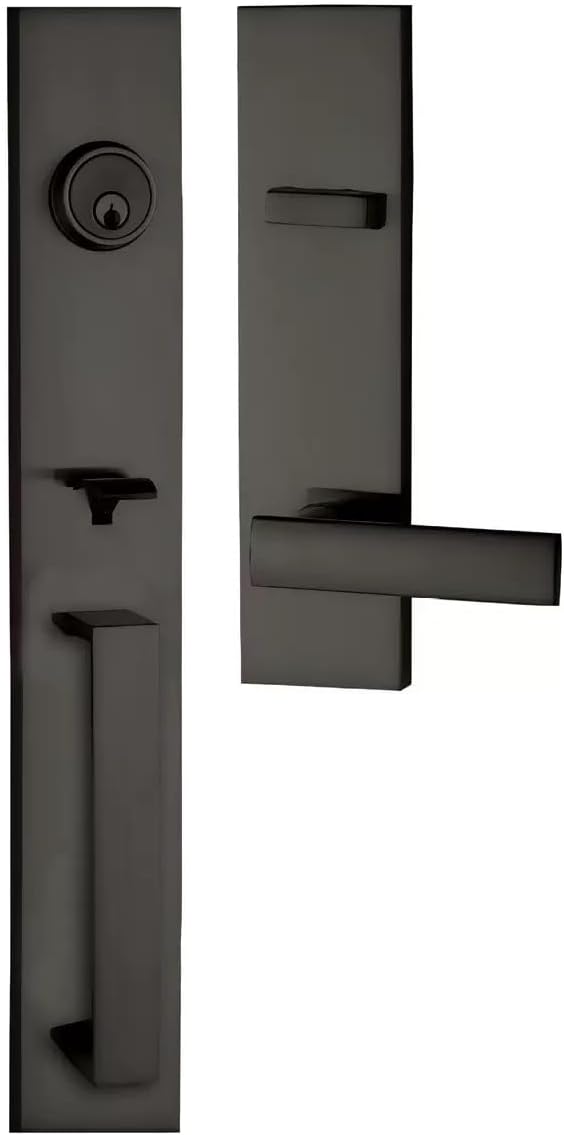 SUYA Front Door Handle Set，Single Cylinder Deadbolt Lock Set with Door Handle,Reversible for Right & Left,Entrance or Exterior,Matte Black Finish