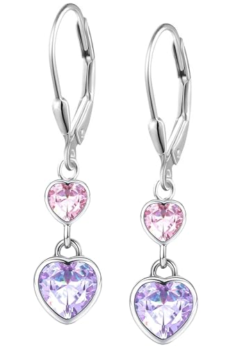 Kinder Mädchen Ohrhänger 925 Sterling Silber Herz Damen hängende Ohrringe Brisur K416