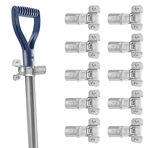 10 Pack Spring Grip Clamps, Metal Wall Mounted Tool Clips Garage Closet Wall Organizer Holder for Rakes, Shovel, Brooms, Mop Holder