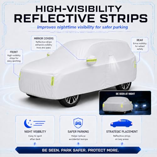 Image of Car Cover All Weather Custom Fit for Model Y Waterproof 10 Layers Full Cover Universal Heavy Duty Sun UV Rain Hail Protection with Driver Door Zipper Breathable Vents.