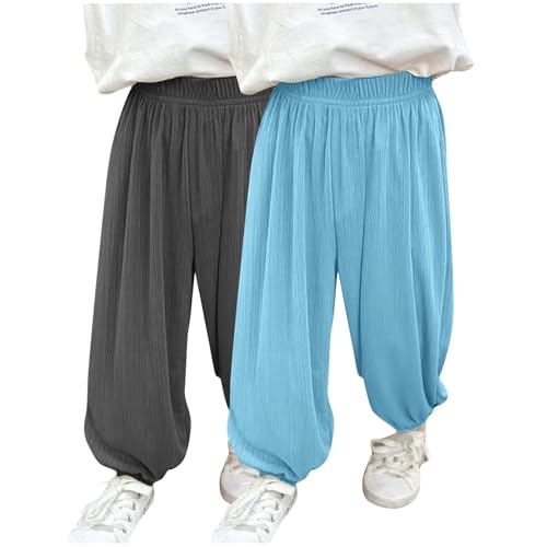 2 Pack Boys Girls Summer Pants Modal Comfort Outdoor Athletic Anti-Mosquito Pants Elastic Waist Joggers Lightweight