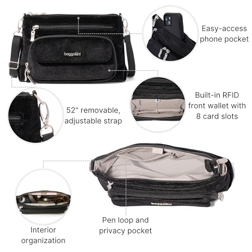Image of Baggallini Original Everyday 11x7.5 Crossbody Bags Rfid Protected Lightweight Nylon Zippered Travel Purse
