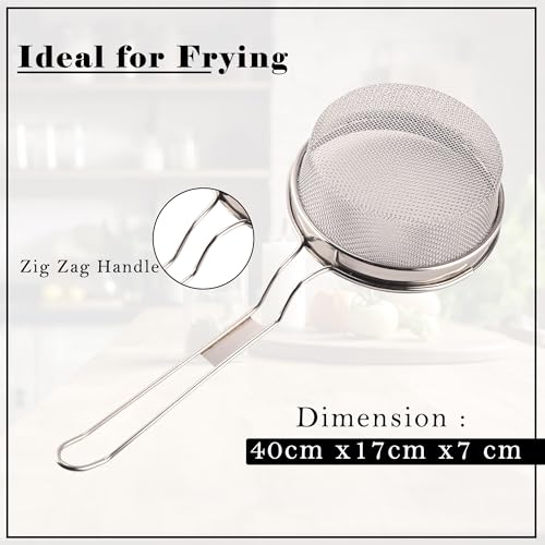 Image of Kuber Industries Stainless Steel Deep Fry Strainer for Kitchen - Chips & Pasta Cooking Jhara /Filter /Channi with Handle - Silver 40x17x7 Cm