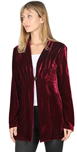 Yukiwi Women's Casual Long Sleeve Velvet Office Blazers Jackets Burgandy, L #TOP1