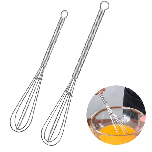 2 Pcs Small Whisk, Mini Whisk Hand Stainless Steel, Balloon Whisks for Cooking, Whisking, Mixing, Stirring, Beating (13cm+18cm)