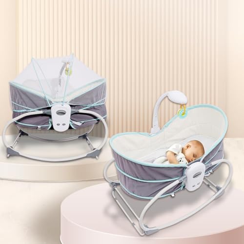 Image of Infantso 5 in 1 Premium Baby Rocker for 0 to 2 Years, Chair for Newborn with Neck Pillow, Calming Vibrations, Music & Hanging Toys, 3 Position Adjustable Backrest Toddler Swing