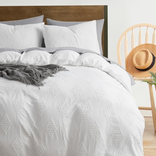 Image of Hearth & Harbor Boho Bedding Sets & Collections - Boho Duvet Cover Twin, 2 Piece Twin Duvet Cover Set, Double Brushed White Duvet Cover with Zipper Closure, 1 Duvet Set 68x90 inches and 1 Pillow Sham