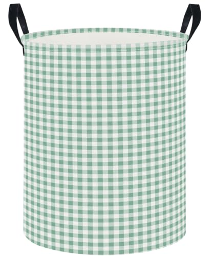 Image of 19.7 inch Laundry Basket,Dirty Clothes Hamper,Waterproof Storage Bin,Room Decor,Gift Baskets(Little Green Grid)