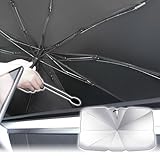MAXWIN サンシェード 傘型 折りたたみ 日よけ UVカット 紫外線カット 遮光 断熱 フロントガラス 車中泊 仮眠 プライバシー保護 暑さ対策 簡単取付 収納袋 軽自動車 ミニバン SUV セダン 傷防止 チタンシルバー 角度調整_Lサイズ