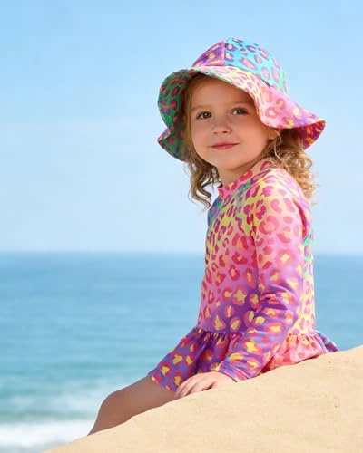 Image of Redair Toddler Girls One Piece Swimsuit Long Sleeve Bathing Suit with Hat UPF 50+ Sun Protection 1-5T