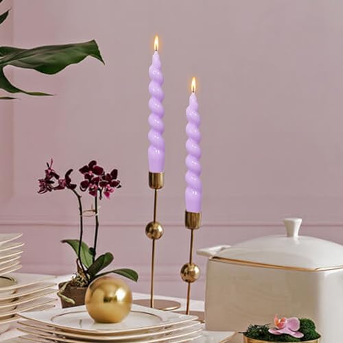 Image of Spiral Taper Candles 7.5Inch Handmade Twisted Candlestick Purple Short Warm Candle Smokeless Unscented Candles for Home Decor 2 Pcs