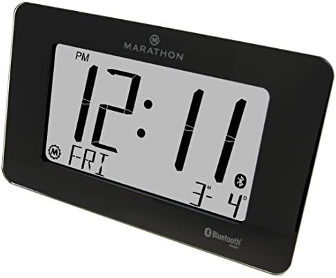 Marathon Atomic Desk Clock with Bluetooth | Mobile App to Control 5 Alarms | Temperature & Humidity | Countdown Timer | Tempered Glass