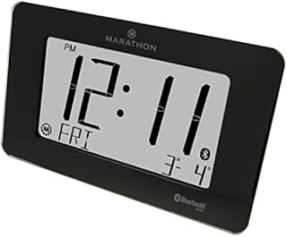 Marathon Atomic Desk Clock with Bluetooth | Mobile App to Control 5 Alarms | Temperature & Humidity | Countdown Timer | Tempered Glass