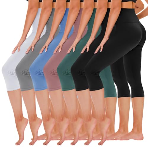 TNNZEET 7 Pack Leggings for Women - High Waisted Yoga Pants with Pockets Black Leggings Women Full Length & Capri