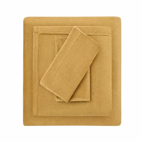 Image of Viviland Plush Microfleece King Bed Sheet Set, Gold /Camel