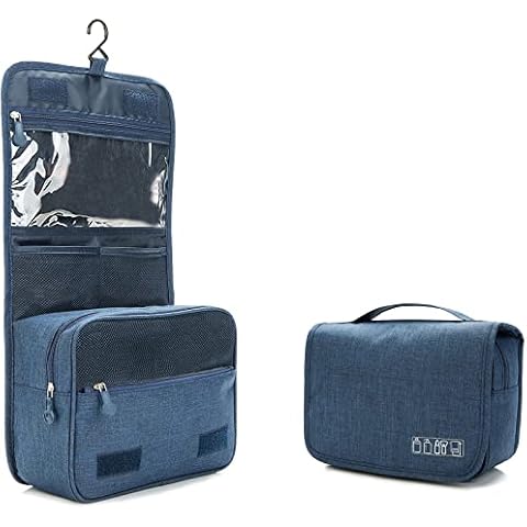 Menoeceus Portable Hanging Travel Toiletry Bag,Light Weight, Large Capacity Shampoo Bag, Water-Resistant Makeup Cosmetic Bag, Travel Organizer for Accessories, Full Sized Toiletries Container (Navy) Cover