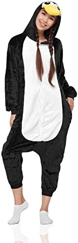 Nbl Adult Penguin Kigurumi Onesie Pajamas Plush Onsie Bird & Animal Cosplay Costume (Medium, Black/White)