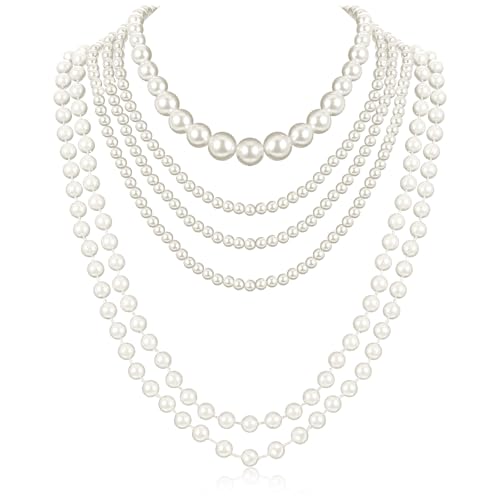 HJZHII Lot de 6 longs colliers de perles - style vintage et élégant - Années 1920 - Gatsby -...