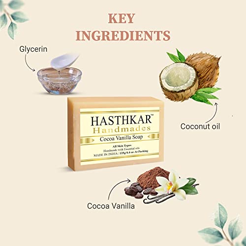 Image of byPureNaturals Hasthkar Handmades Natural Herbal Cocoa Vanilla Soap, Bathing Soap | Nourishing and Moisturizing Agent | Ideal for Men & Women | 125gm (Pack of 4)