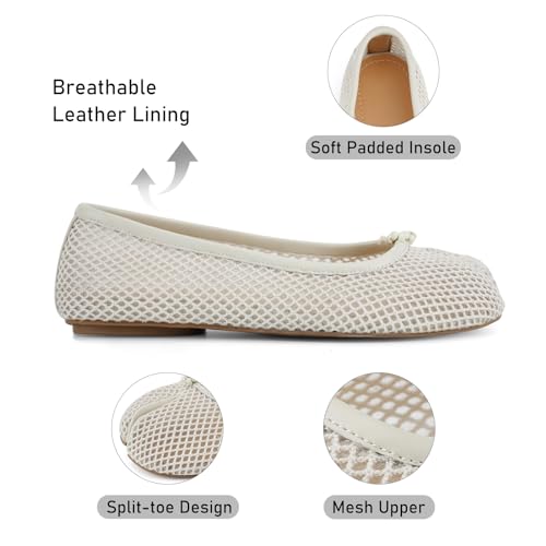 Image of VBDB Mesh Ballet Flats for Women Split Toe Tabi Flats Wide Width Mesh Flats Low Heel Casual Ballerina Comfortable 2026 Spring Summer Shoes