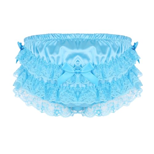 Men's Frilly Satin Ruffled Floral Lace Briefs Sissy Pouch Panties Girlie Crossdress Knickers Underwear2