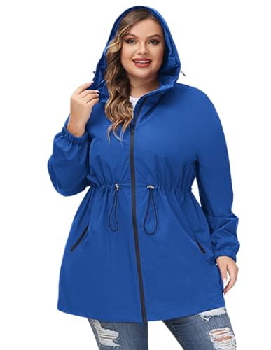 Hanna Nikole Plus Size Outdoor Hooded Trench Coats for Womens Raincoat with Hood Royal Blue 22 Plus