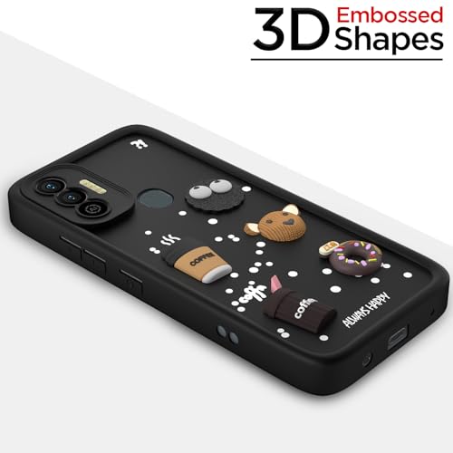 Image of Outlouders Back Cover for Tecno Spark 7 / 7T | 3D Cartoon Bear Cute Fun Silicone Full Body Protection Bumper Case (Black)