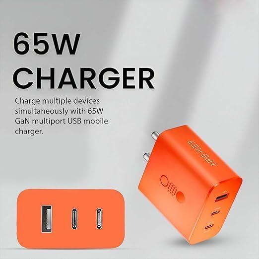 Image of CMF by Nothing 65W GaN 3A Multiport Mobile PD Charger, Type C Charger Block Compatible for Nothing Phone 2a /Phone 2 /Phone 1,Supports Other Type-C Devices,Nothing Fast Charging Adapter, (Orange)