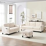 ijuicy 5 Seater Sectional Sofa Set w/Ottoman, 2PCS Modern Couch Set with Movable Storage Ottoman & Side Pockets,3 Seat Convertible L Shaped Couch Loveseat for Living Room Furniture(3+2/ Beige)