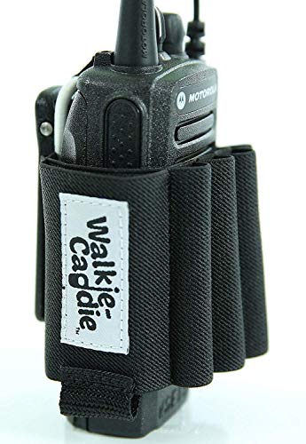 Walkie Caddie (White) - Accessory Pouch for Walkie Talkies | for Motorola CP 200 and Most Other Walkie Talkies | Black with White Bungee