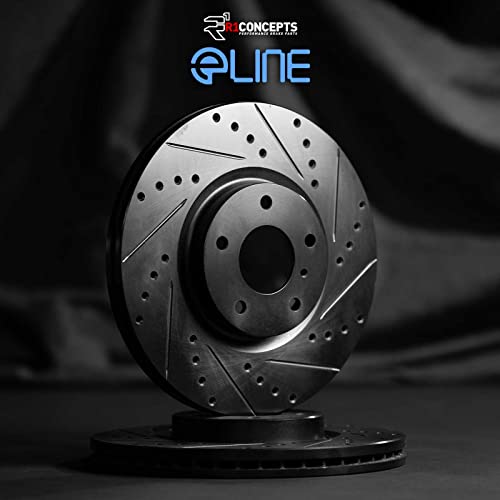 Image of R1 Concepts Rear Brake Rotors Fits 2006-2007 Dodge Charger | 2006-2008 Dodge Magnum| Drilled Slotted eLINE Black Disc Brake Rotors| 13.8 inch Rear