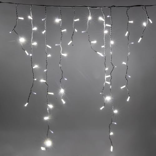 Luccika Cascata di Stalattiti a LED, 4x1,2 Metri, 280 Maxi LED da 8mm, con Flash Ghiaccio, Illuminazione Natalizia Professionale per uso Esterno (Bianco Freddo, 4x1,2 Metri)