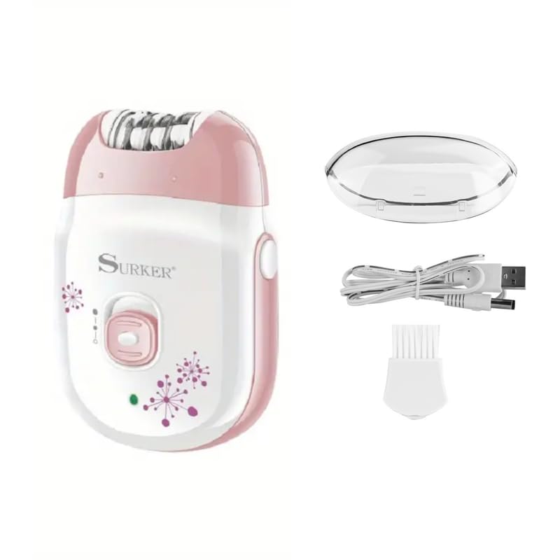 SURKER SK-521 Compact Professional Cordless Women Epilator for skin friendly painless shaving system Epilator Razor Face Leg Arm Body Bikini Armpit gentle hair removal at home Wet & Dry use, Pink